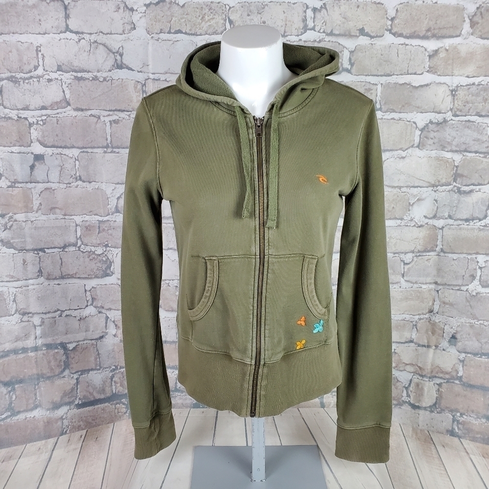 Rip  Curl Hoodie Olive Embroidered Size Medium